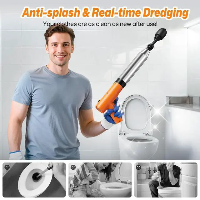 Alt view image 2 of 7 - Electric Toilet Plungers for Bathroom,4 in 1 Toilet Unclogger,Auto-Inflation Toilet Plunger Clog Remover Get Instant Result,High Pressure Toilet Plunger Heavy Duty for Washbasin,Sinks,Floors Drain