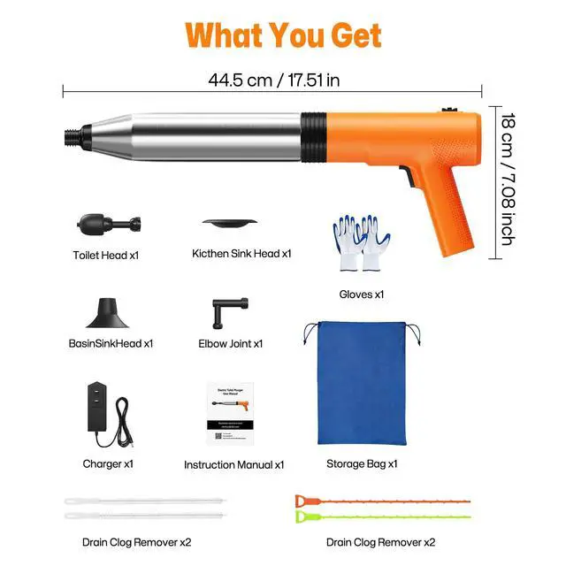 Alt view image 7 of 7 - Electric Toilet Plungers for Bathroom,4 in 1 Toilet Unclogger,Auto-Inflation Toilet Plunger Clog Remover Get Instant Result,High Pressure Toilet Plunger Heavy Duty for Washbasin,Sinks,Floors Drain