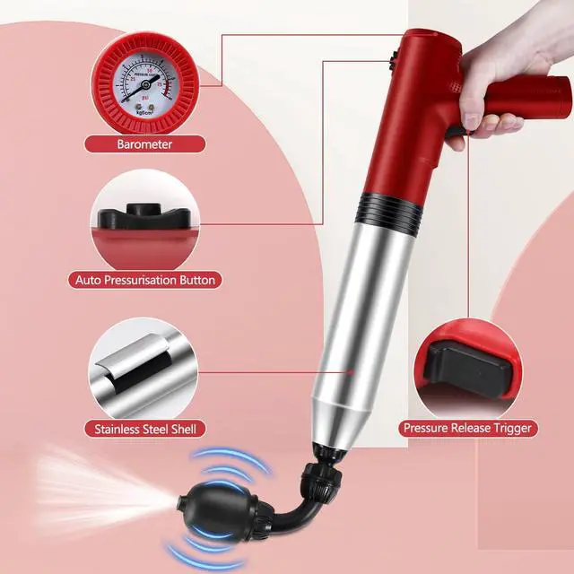 Alt view image 4 of 7 - Electric Toilet Plunger High Pressure Electric Air Drain Blaster Gun with Visual BarometerAir Power Plunger for Bathroom,Kitchen Bathtub Toilet Floor Drain Clogged Pipe
