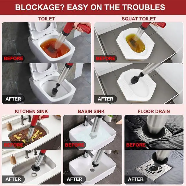 Alt view image 5 of 7 - Electric Toilet Plunger High Pressure Electric Air Drain Blaster Gun with Visual BarometerAir Power Plunger for Bathroom,Kitchen Bathtub Toilet Floor Drain Clogged Pipe