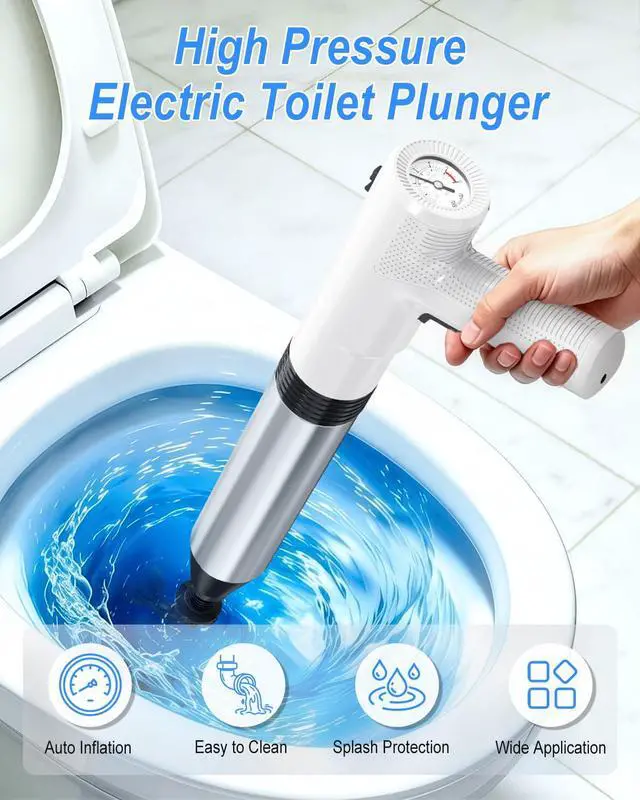 Alt view image 2 of 7 - Electric Toilet Plunger, 4 in 1 High Pressure Toilet Unclogger with Multi-Purpose Heads & Automatic Inflation, Heavy Duty Drain Clog Remover for Bathroom, Washbasin and Floor Drain