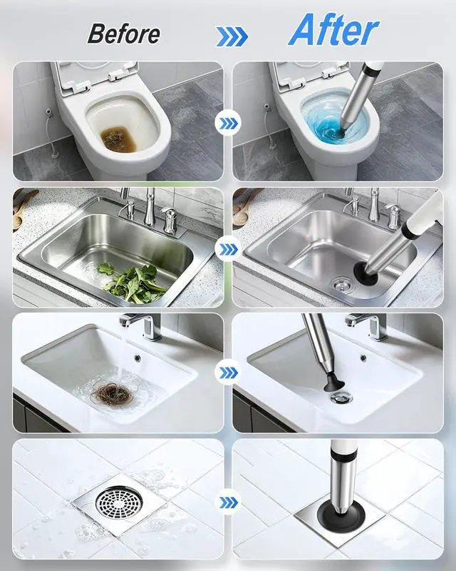 Alt view image 7 of 7 - Electric Toilet Plunger, 4 in 1 High Pressure Toilet Unclogger with Multi-Purpose Heads & Automatic Inflation, Heavy Duty Drain Clog Remover for Bathroom, Washbasin and Floor Drain