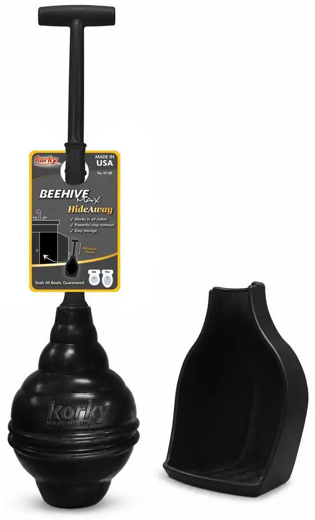 Main image of Black BeehiveMAX Hideaway Heavy Duty Toilet Plunger with Holder in Black