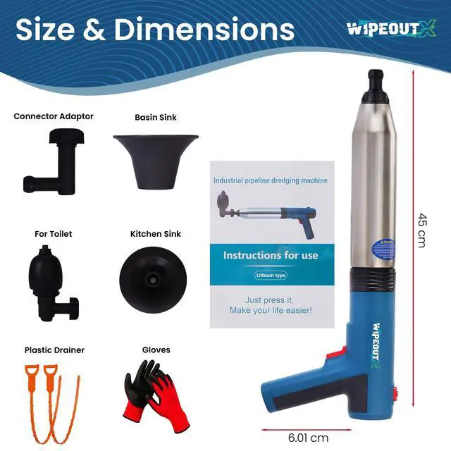 Alt view image 2 of 7 - Electric Toilet Plunger with Pressure Gauge, High Pressure Drain Blaster