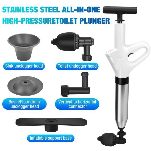 Alt view image 5 of 7 - High Pressure Toilet Plunger, Air Drain Blaster Gun with Visual Barometer and Stainless Steel Plungers, Powerful Drain Clog Remover Tool for Sink, Toilet, Floor Drain - Heavy Duty Toilet Plungers