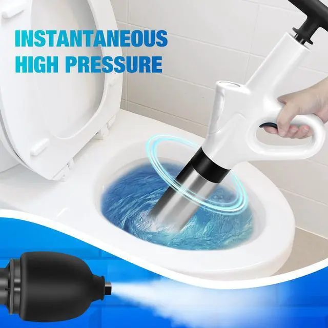 Alt view image 7 of 7 - High Pressure Toilet Plunger, Air Drain Blaster Gun with Visual Barometer and Stainless Steel Plungers, Powerful Drain Clog Remover Tool for Sink, Toilet, Floor Drain - Heavy Duty Toilet Plungers