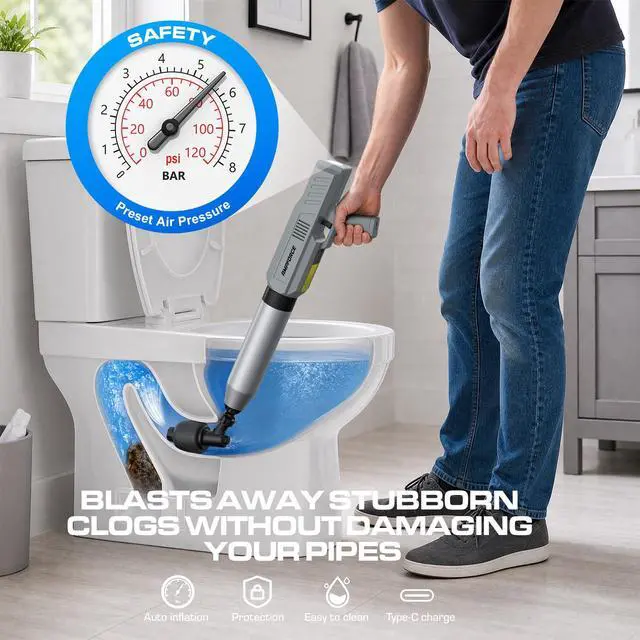 Alt view image 2 of 7 - Electric Toilet Plunger, Heavy-Duty Clog Remover, Dark Gray