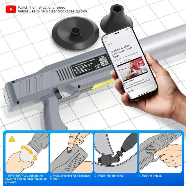 Alt view image 5 of 7 - Electric Toilet Plunger, Heavy-Duty Clog Remover, Dark Gray