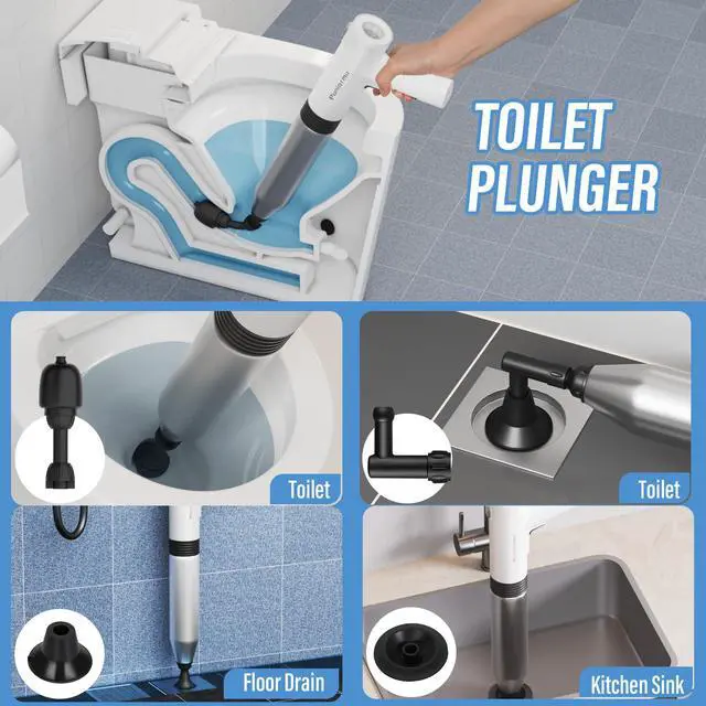 Alt view image 6 of 7 - Electric Toilet Plunger,Unclog In One Shot,Remover For Bathroom,Kitchen Pipes Clog,High Pressure Air Plungers For Bathroom Heavy Duty