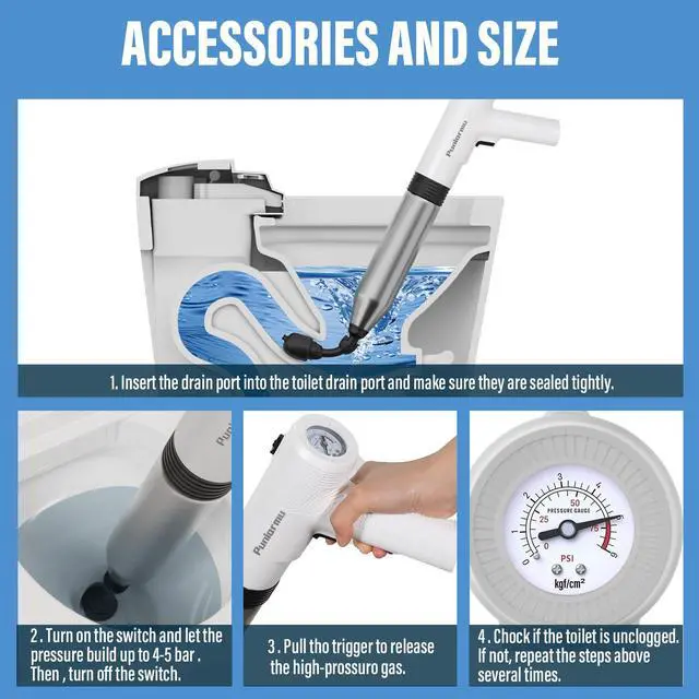 Alt view image 7 of 7 - Electric Toilet Plunger,Unclog In One Shot,Remover For Bathroom,Kitchen Pipes Clog,High Pressure Air Plungers For Bathroom Heavy Duty