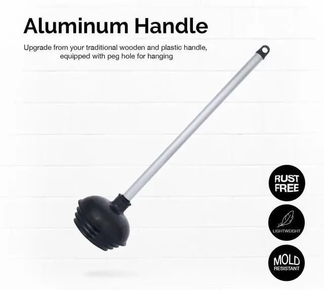 Alt view image 4 of 4 - 60166A Toilet Plunger with Patented All-Angle Design, Heavy-Duty Toilet Bowl Plunger with Aluminum Handle, Bathroom Necessity, Black, 1-Pack