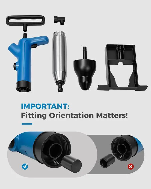 Alt view image 7 of 7 - High Pressure Toilet Plunger & Drain Auger with Real-Time Gauge, Heavy-Duty Air Unclogger for Toilets, Sinks & Drains