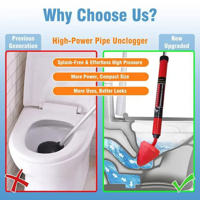 Alt view image 4 of 7 - Toilet Plunger, High-Pressure Plungers for Bathroom, Toilet Brush and Plunger Set - Powerful Air Drain Unclogger & Heavy-Duty Clog Remover for Bathroom Drains, and Clogged Pipes