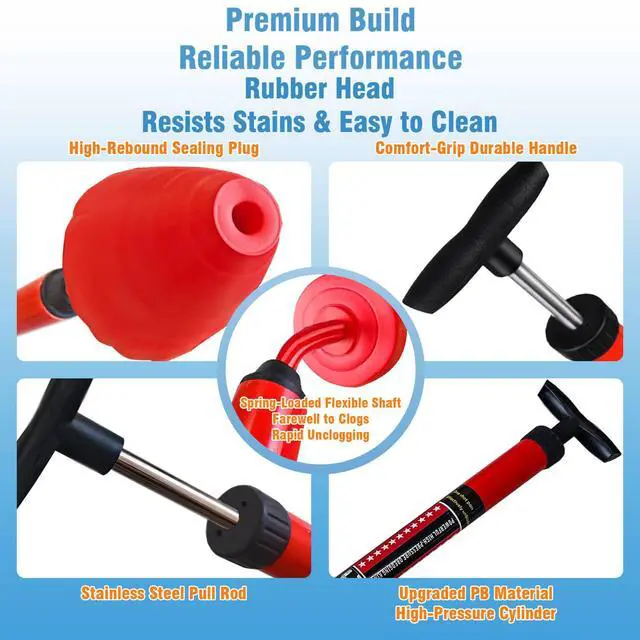 Alt view image 3 of 7 - Toilet Plunger, High-Pressure Plungers for Bathroom, Toilet Brush and Plunger Set - Powerful Air Drain Unclogger & Heavy-Duty Clog Remover for Bathroom Drains, and Clogged Pipes