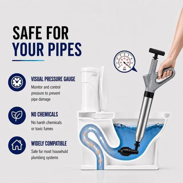 Alt view image 5 of 7 - Toilet Plunger, High Pressure Air Toilet Unclogger, Heavy Duty for Bathroom