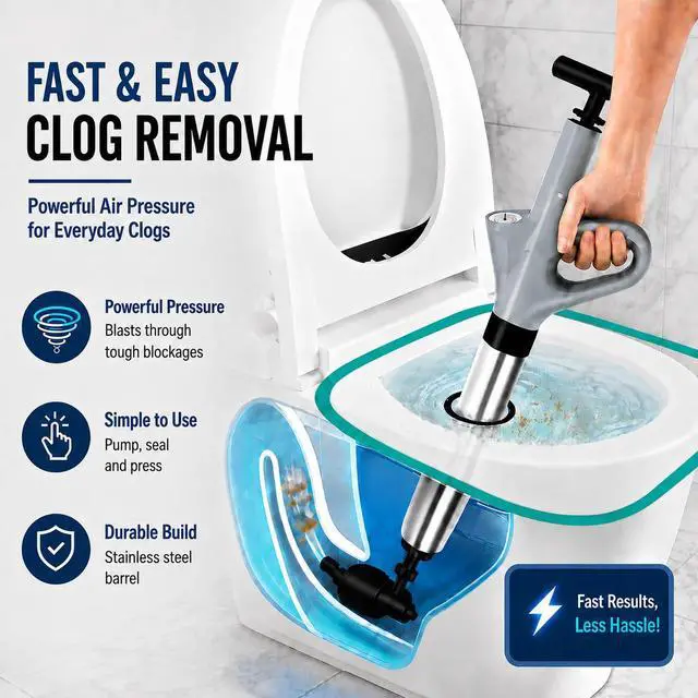 Alt view image 3 of 7 - Toilet Plunger, High Pressure Air Toilet Unclogger, Heavy Duty for Bathroom