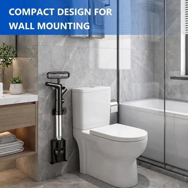 Alt view image 7 of 7 - Toilet Plunger, High Pressure Toilet Plunger, Air Drain Blaster with Visual Barometer, Stainless Steel Drain Clog Remover Heavy Duty Plunger for Bathroom,Toilet, Kitchen, Floor Drain