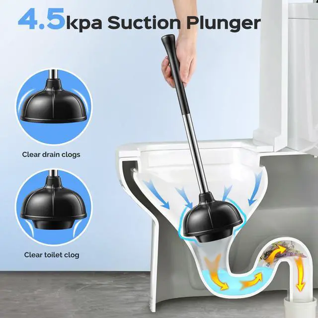 Alt view image 5 of 7 - Toilet Plunger and Brush Set: 2 in 1 Stainless Steel Rustproof Combo with Deep Cleaning Curved Bristles - Heavy Duty Toilet Unclogging for Family Bathroom - Compact Apartment Accessories