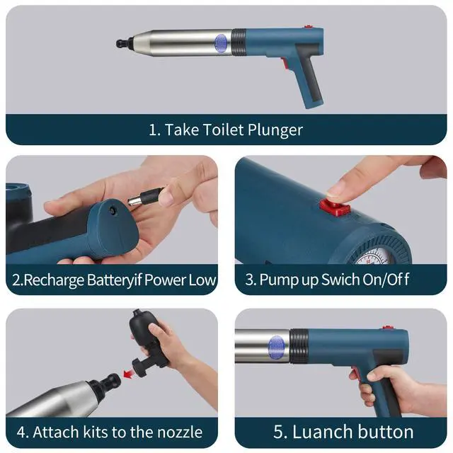 Alt view image 7 of 7 - Battery Powered Electric Toilet Plunger,Plunge Blaster,Powered Plunger,High Pressure Toilet Plunger,Air Toilet Plunger,Air Plunger for Toilet