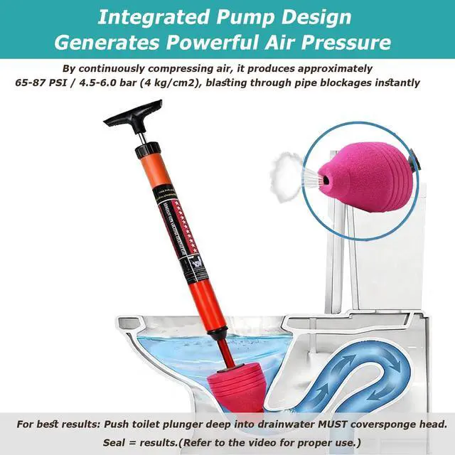 Alt view image 3 of 7 - Toilet Plunger Set, High-Pressure Toilet Plunger with Toilet Brush & Rubber Gloves | All-in-One Heavy Duty Powerful Air Plunger Drain Toilet Unclogger for Bathroom Drains