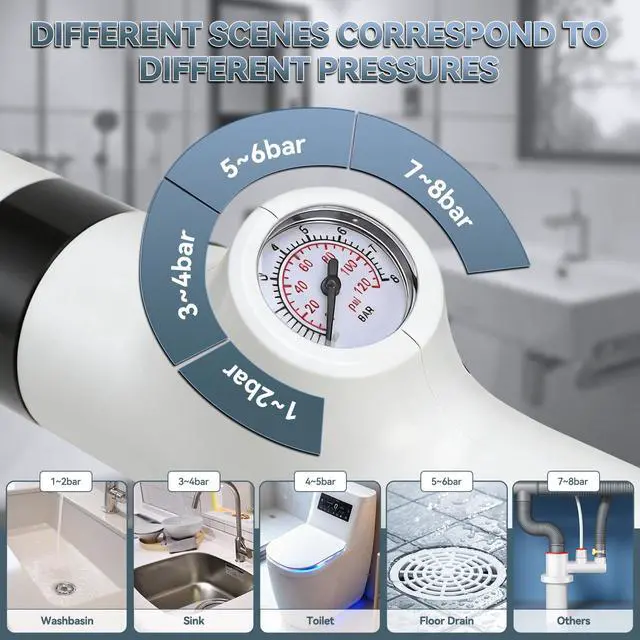 Alt view image 7 of 7 - Toilet Plunger, High Pressure Drain Unclogger Plungers with Pressure Gauge, toilet auger Air Drain Blaster, Versatile Heavy Duty Clog Remover for Bathroom, Kitchen, Floor Drain (Gray)