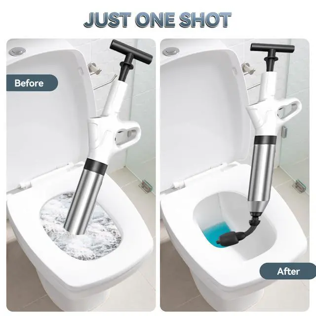 Alt view image 4 of 7 - Toilet Plunger, High Pressure Drain Unclogger Plungers with Pressure Gauge, toilet auger Air Drain Blaster, Versatile Heavy Duty Clog Remover for Bathroom, Kitchen, Floor Drain (Gray)