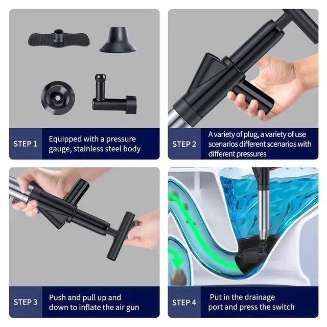 Alt view image 3 of 7 - Toilet Plunger High Pressure Air Drain Blaster Gun Drain Clog Remover Tools Air Plunger Heavy Duty Drain Powerful Plungers for Toilet Unclog Toilet, Floor Drain, BathroomBlack