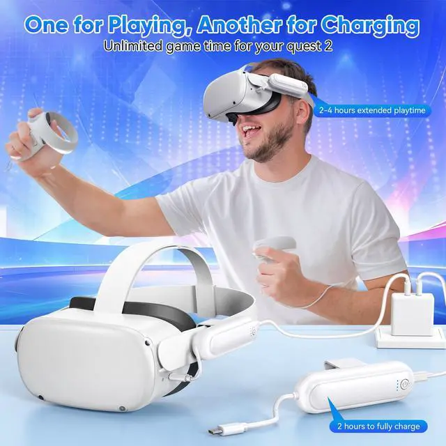 Alt view image 3 of 7 - 2 Pack Battery Pack for Oculus Quest 2, 20000mWh VR Extended Battery