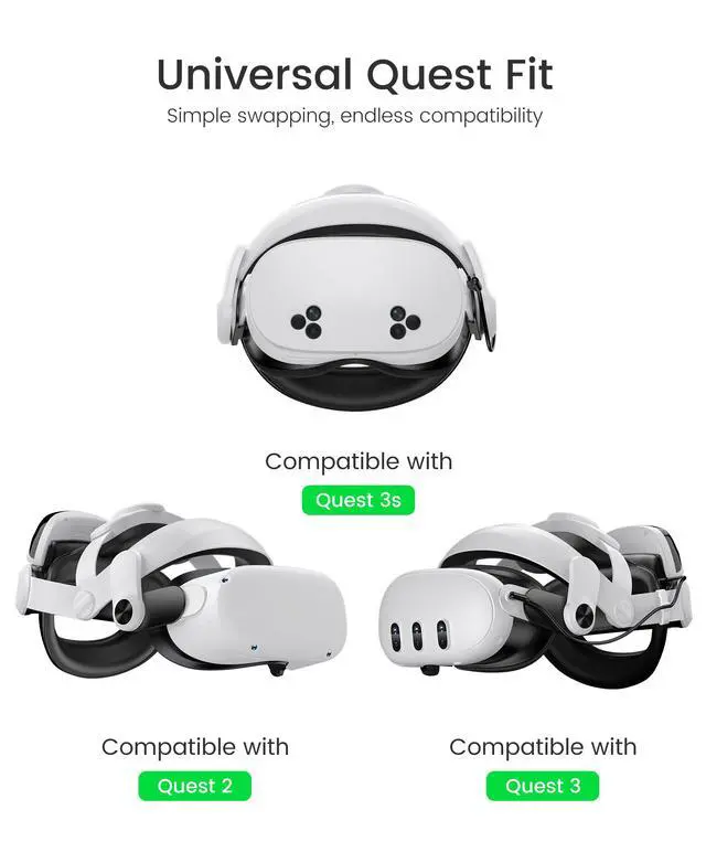Alt view image 2 of 7 - Battery Head Strap Accessories for Meta Quest 3/Quest 3S/Quest 2 - with Magnetic Hot-swappable & Detachable 10000mah Battery Pack, Comfortable VR Headset Strap for Oculus - MQ4003