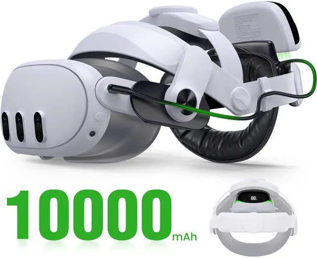 Main image of Battery Head Strap Accessories for Meta Quest 3/Quest 3S/Quest 2 - with Magnetic Hot-swappable & Detachable 10000mah Battery Pack, Comfortable VR Headset Strap for Oculus - MQ4003