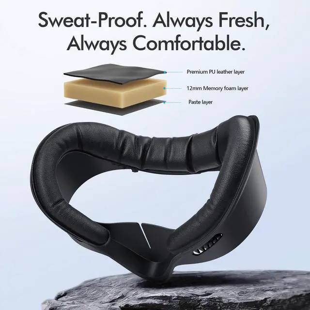 Alt view image 3 of 7 - Face Pad for Meta Quest 3S Facial Interface for Oculus Quest 3S Accessories Vr Face Cover Replacement with Sweet-Proof PU Leather Foam Cushion Black