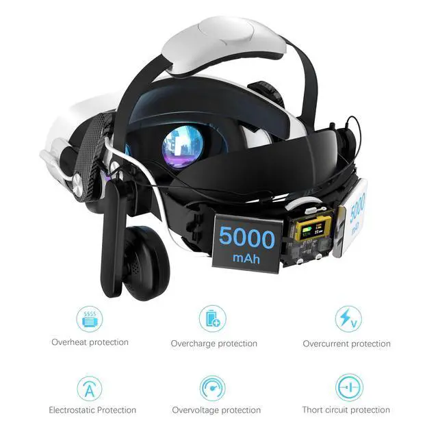 Alt view image 3 of 7 - Head Strap for Meta Quest 3/3S, Audio VR Head Strap with 10000mAh Battery & Detachable Speakers, Charge and Use Headphones Simultaneously, Carbon Fiber Design, Fast Charging VR Accessories