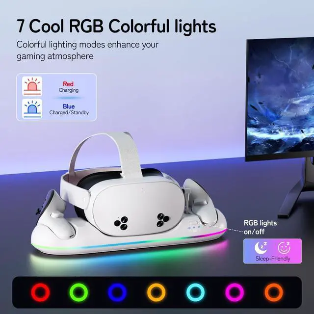 Alt view image 3 of 7 - GearSpire 30W Fast Charging Dock Station for Quest 2/3/3S, White RGB LED Stand with USB-C Fast Charging, Controller Charger, VR Headset Accessories30