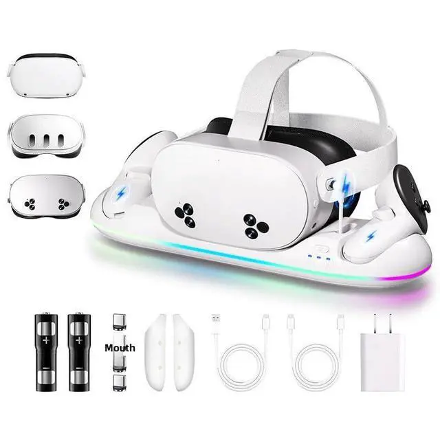 Alt view image 5 of 7 - GearSpire 30W Fast Charging Dock Station for Quest 2/3/3S, White RGB LED Stand with USB-C Fast Charging, Controller Charger, VR Headset Accessories30