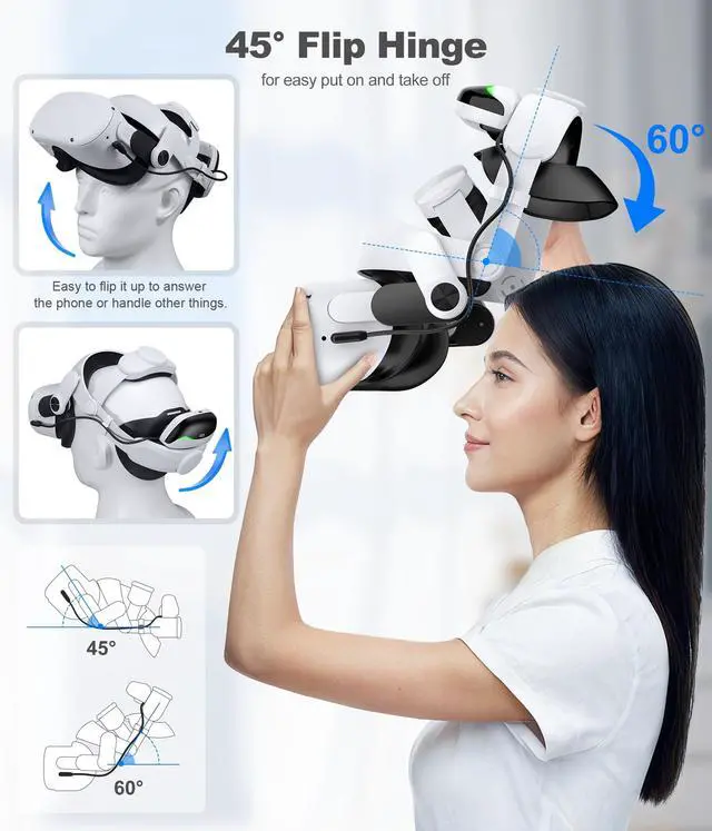 Alt view image 7 of 7 - Head Strap for Meta Quest 3S/3/2, 6700mAh Hot-Swap Batteries for Oculus Head Strap Extend 2-3Hrs,Dual Dial Adjustable VR Headset Strap for Weight Balance, Reduce Facial Stress-MQ4000