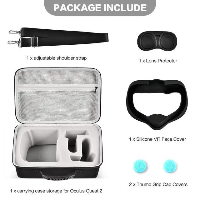 Alt view image 2 of 7 - Hard Carrying Case for Meta Quest 3S/3/2 Headset, Inside Grey