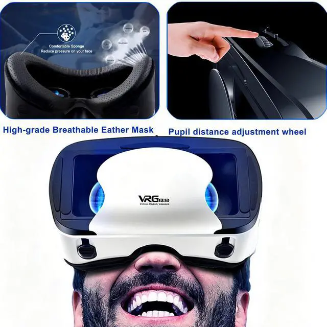 Alt view image 3 of 4 - Virtual Reality Headset for Phone with Controller, 3D VR Glasses Adjustable VR Virtual Reality Goggles, Compatible 5.0-7.0 inch for iPhone & Android, for Movies