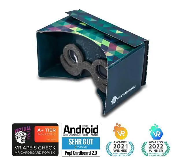 Alt view image 2 of 7 - POP! Cardboard Google Cardboard with Free Head Strap and Cushion for Android and iPhone, Fits Every Phone, Including Lenses, 3D VR Glasses Virtual Reality Viewer VR Goggles