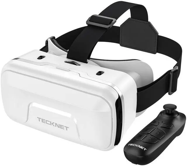 Main image of VR Headset for Phone with Controller, Virtual Reality Headsets with HD 110°FOV Anti-Blue Light Lenses & Adjustable Gears, 3D VR Headset for Kids Compatible iPhone Samsung Android 4.7-7.2"