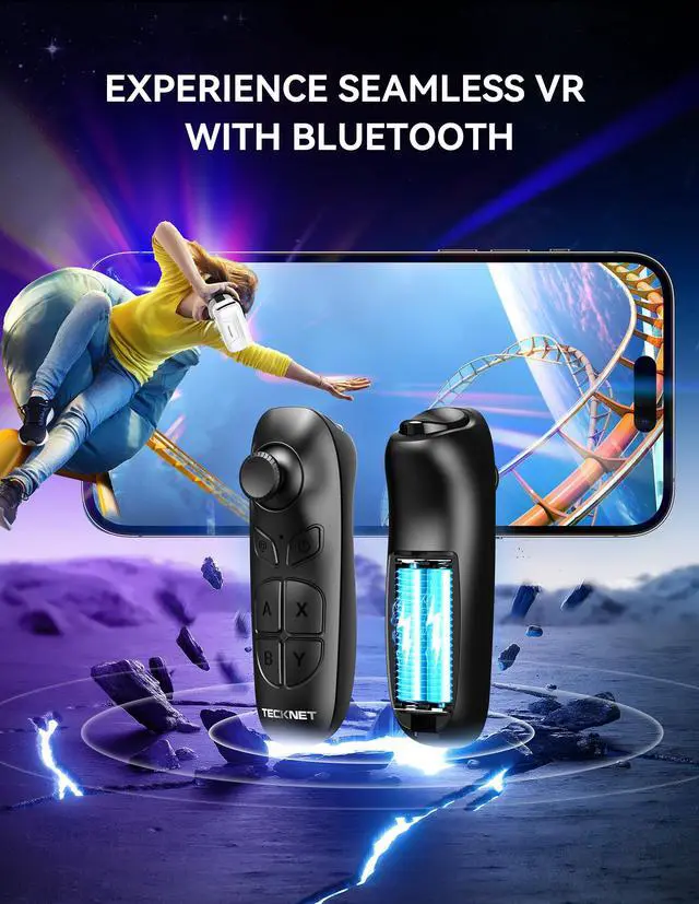 Alt view image 3 of 7 - VR Headset for Phone with Controller, Virtual Reality Headsets with HD 110°FOV Anti-Blue Light Lenses & Adjustable Gears, 3D VR Headset for Kids Compatible iPhone Samsung Android 4.7-7.2"