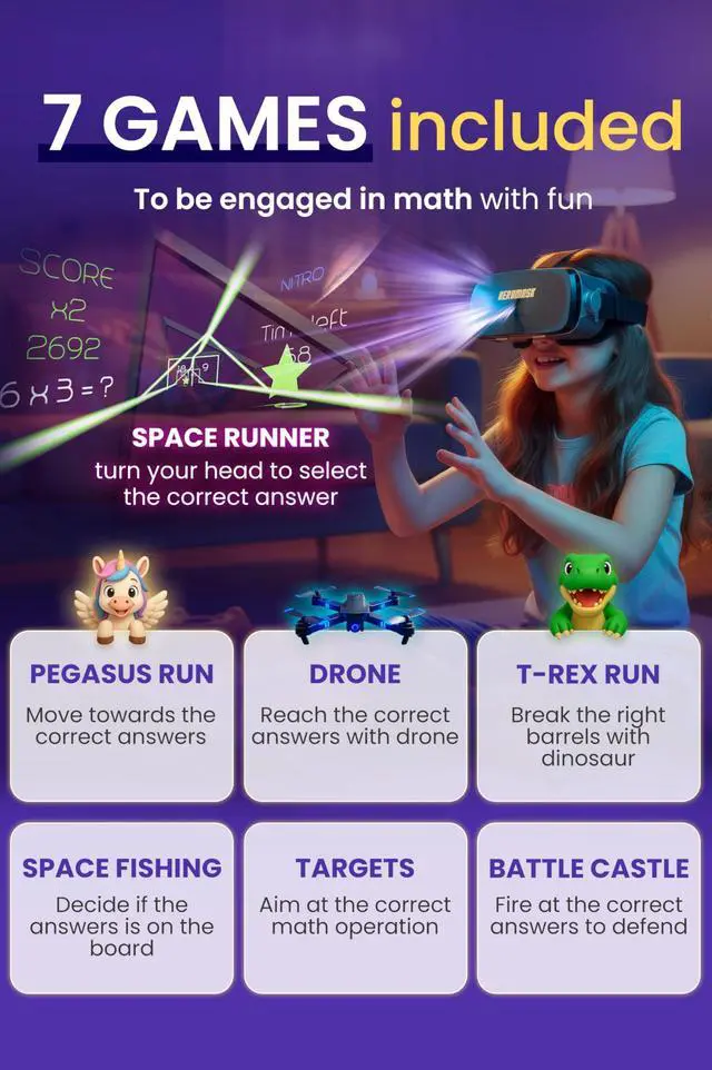 Alt view image 3 of 7 - Educational VR Headset for Kids 5-12, Math Games, Phone Powered
