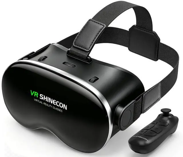 Main image of VR Headset with Bluetooth Controller, HD Aspheric Lenses, Adjustable Focus & IPD Universal Fit for 4.77" Smartphones with Heat Dissipation Design