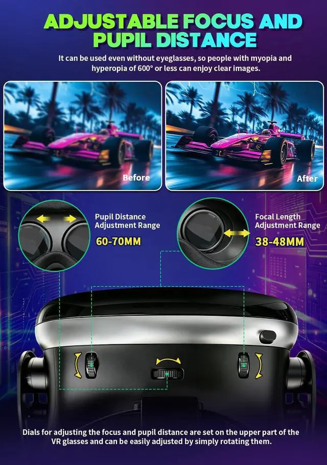 Alt view image 5 of 7 - VR Headset with Bluetooth Controller, HD Aspheric Lenses, Adjustable Focus & IPD Universal Fit for 4.77" Smartphones with Heat Dissipation Design