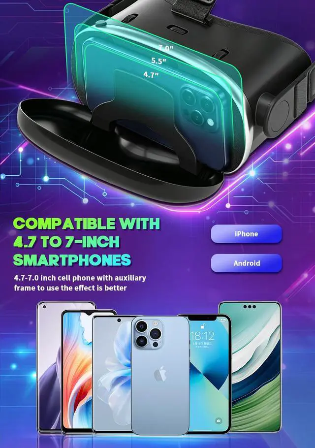 Alt view image 6 of 7 - VR Headset with Bluetooth Controller, HD Aspheric Lenses, Adjustable Focus & IPD Universal Fit for 4.77" Smartphones with Heat Dissipation Design