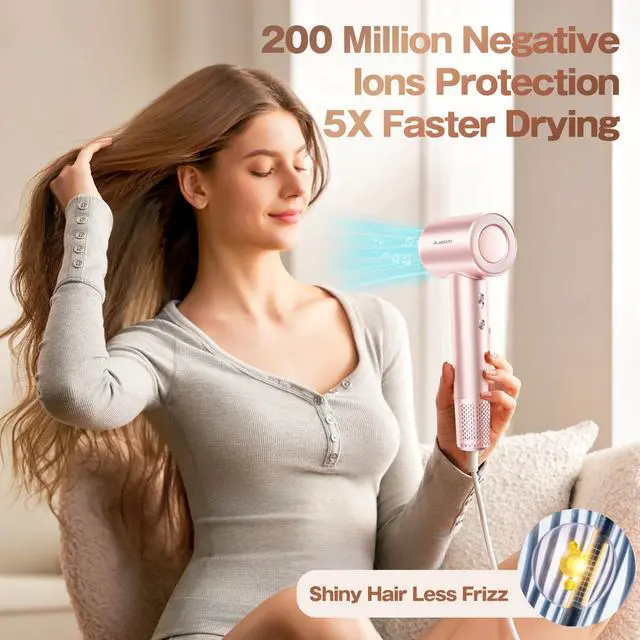 Alt view image 2 of 7 - Hair Dryer, High-Speed Ionic Blow Dryer 110,000 RPM Motor, Rose