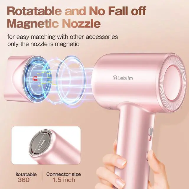 Alt view image 4 of 7 - Hair Dryer, High-Speed Ionic Blow Dryer 110,000 RPM Motor, Rose
