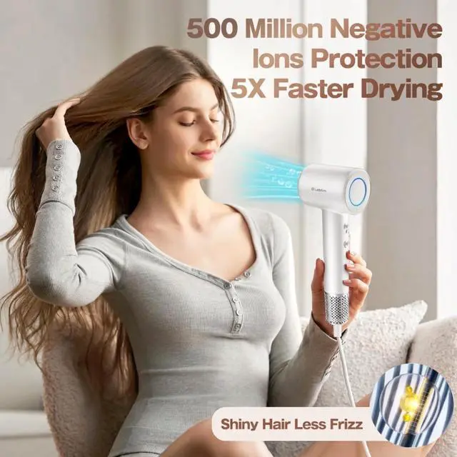 Alt view image 3 of 7 - Upgrade Hair Dryer with Diffuser &Nozzle,High-Speed Ionic Blow Dryer, White