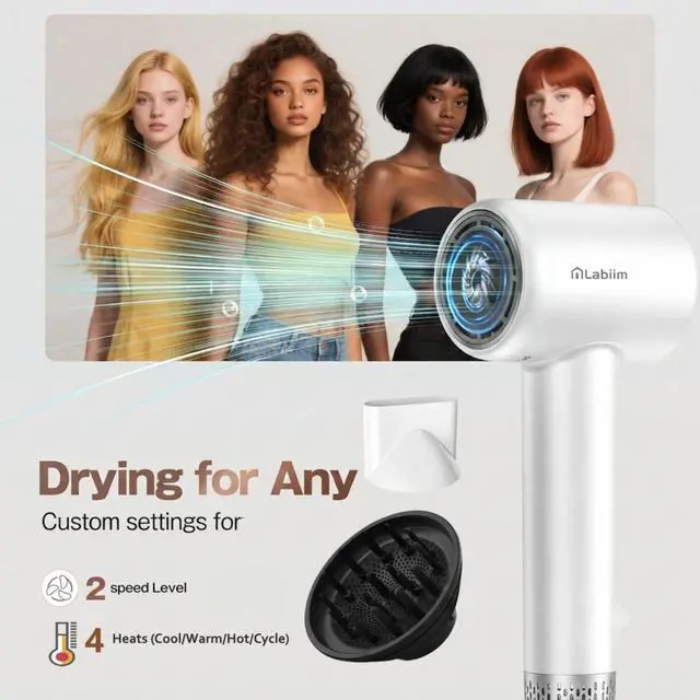 Alt view image 6 of 7 - Upgrade Hair Dryer with Diffuser &Nozzle,High-Speed Ionic Blow Dryer, White