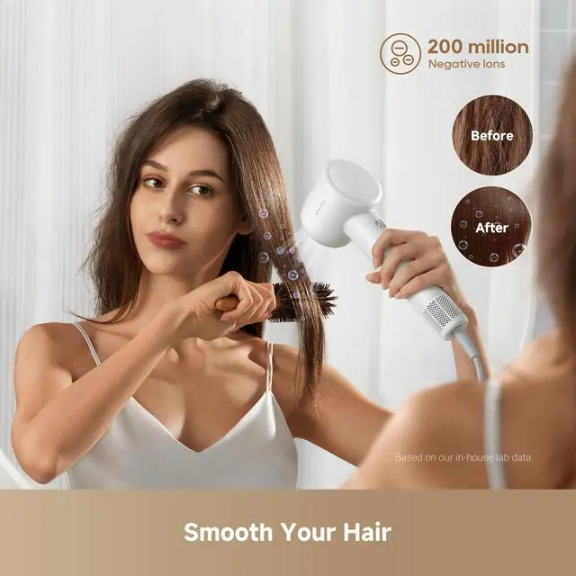 Alt view image 5 of 7 - Gleam Travel Hair Dryer for Women, 110,000RPM High Speed Hair Blower with Diffusers, Fast Drying, 200M Negative Ions for Frizz-Free, Smart Heat Control, Compact Hair Dryer