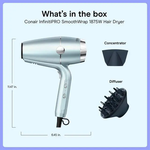 Alt view image 7 of 7 - SmoothWrap Ionic Hair Dryer, Diffuser & Concentrator, 1875W, Mint